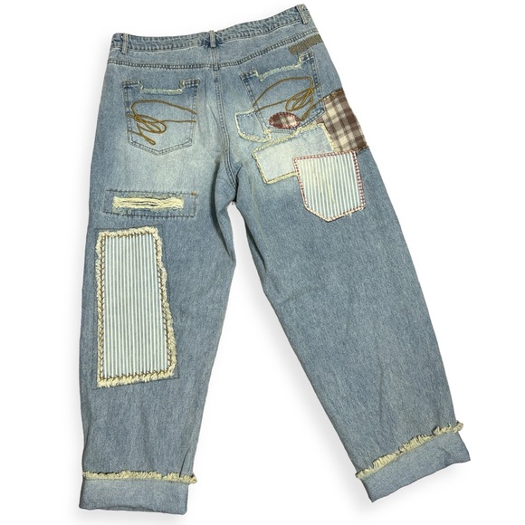 Jaded Gypsy Evening Meadow boho patchwork denim miner jeans size S/M - Picture 2 of 5